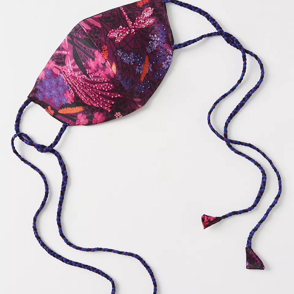 Anthropologie Roopa Pemmaraju Embellished Tie-Back Face Mask